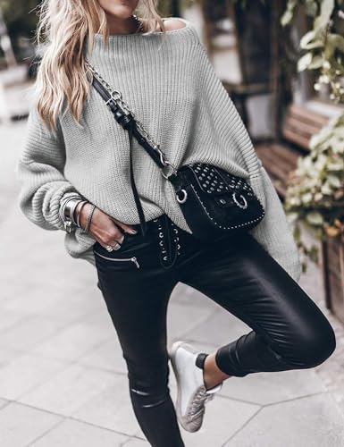 Image of Womens Oversized Sweaters Loose Solid Casual Long Sleeve Mock Neck Knitted Jumper Tops