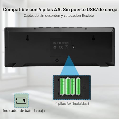 Miniatura 7 de Xrexs Reloj De Pared Digital De 14,5 Pulgadas, Hora, Calendario, Temperatura, Función Dst, Funciona Con Pilas, Para Dormitorio, Salón, Aula, Oficina Negro