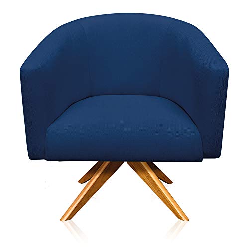 Poltrona Giratória Stella Linho Azul Turquesa A108 Base Madeira MA30 - D'Rossi