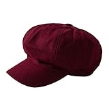 Queenbox Womens Octagonal Beret Cap Wool Beret Newsboy Hats Visor Beret Cabbie Hat Wine Red