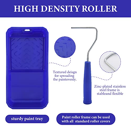 Household Mini Paint Roller Kit, 4 pcs Sponge Paint Roller Head +2 pcs Fabric Roller Head +1 Paint Tray +1 Roller Handle +1 Pant Brush fits Home Painting & Smaller DIY Projects(Multi Color) - Image 4