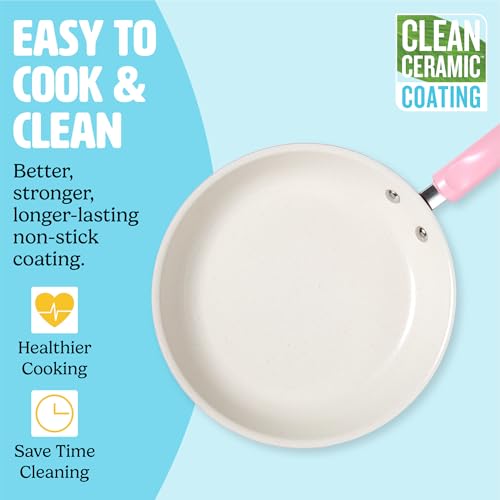 Tasty Clean Ceramic Non-Stick Aluminum Cookware Set, Tempered Glass Lid, Dishwasher Safe, 16-Piece, Pink by Tasty - Image 2