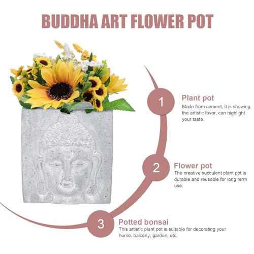 Cache-pot tête bouddha ciment SHINEOFI, jardinière originale déco intérieure