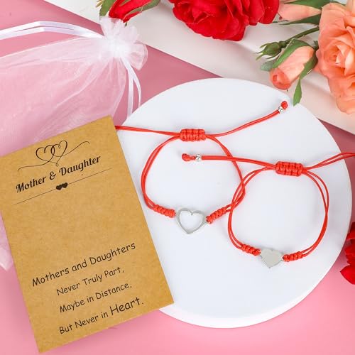 Image of EOBOH Mother's Day Gift Bracelets, Mother's Day Bracelets Adjustable Hearts Mother Daughter with Card, Love Mothers Day Gifts for Grandma Daughter Accessories