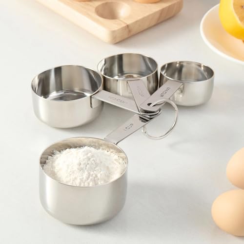 Kitchen Stainless Steel 4-Piece Nesting Measuring Cups, Engraved Non-Fading Markings, ...