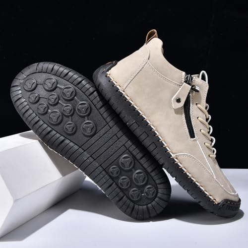 Mens Casual Leather Shoes Ankle Chukka Boots Mid top Handmade Side Zipper Slip On Loafers Lightweight Walking Driving Shoes3