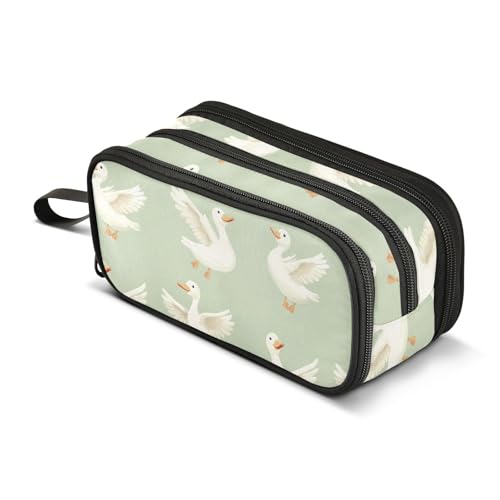Reiacy Estuche para lápices con patrón de fondo verde claro para niños y niñas, estuche de gran capacidad para bolígrafos, 3 compartimentos, organizador de papelería, estuche para la escuela, la