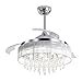 QCLU 42 Pollici di Cristallo Ceiling Fan 4 Retrattile Lame a Distanza LED Lampadario 3 Variazioni di Colore 3 velocità Chrom Apparecchio di Illuminazione, Silenzioso Motore con Kit di LED Inclusi