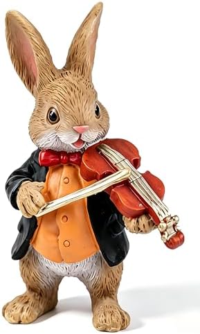 Easter Bunny Figurine for Desk Decor, Funny Violin Rabbit Statues...