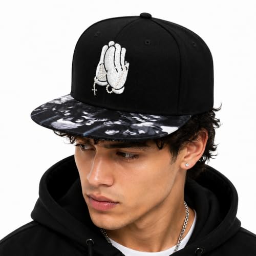 Image of VRITRAZ Comfortable Polyester 3D Printed Hip Hop Cap for Men & Women | Adjustable Snapback Closure Flat Brim Baseball Hat | Lightweight Urban Streetwear Headwear for Dance, Skateboarding, Gym, Sports