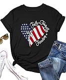 4th of July Shirts Women Faith Family Freedom Tshirt American Flag T Shirts Star Stripes Patriotic S