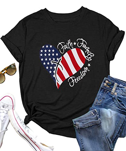 4Th Of July Shirts Women Faith Family Freedom Tshirt American Flag T Shirts Star Stripes Patriotic Shirts Top #TOP14
