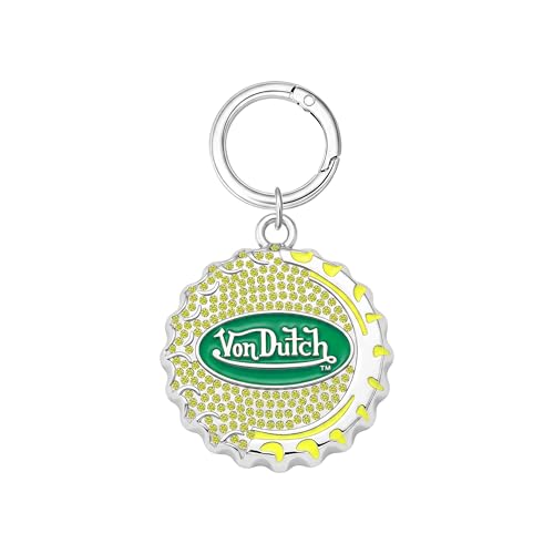 Von Dutch Bag Charm Keychain, Bottle Cap - Yellow, Hinged Key Ring