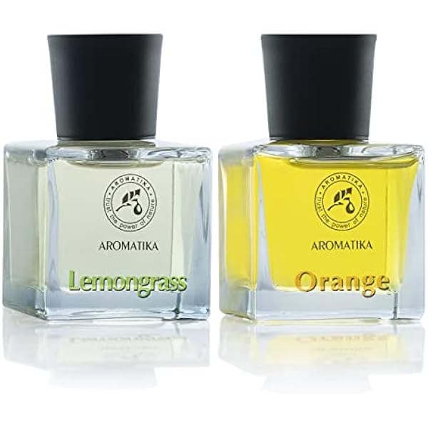 AROMATIKA Reed Diffuser Gift Set 2 x 50 ml with Natural Essential Oils Lemongrass & Orange - Scented Reed Diffusers with Bamboo Sticks - Perfect for Aromatherapy - Bedroom - Office - Home Diffusers