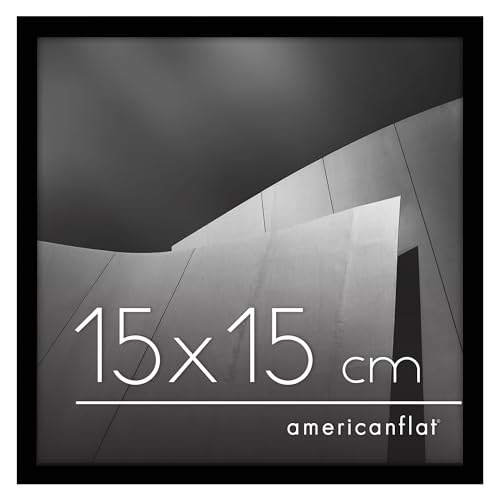 Americanflat Marco para Fotos 15x15 cm en Negro   Marco de Fotos de Moldura Fina con Cristal Irrompible, Accesorios para Colgar y Pie   Marco Fotos Pared o Mesa