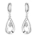 AMBESTEE Sterling Sliver Plated Fashion Design Inlay Zirconia Rhinestones Bicyclic Shape Hoop Earrings for Women Girls Ladies