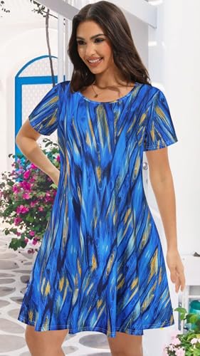Image of Summer Dresses for Women Casual Tshirt Short Sleeve Floral Sundress Beach Cover Ups with Pockets 2026