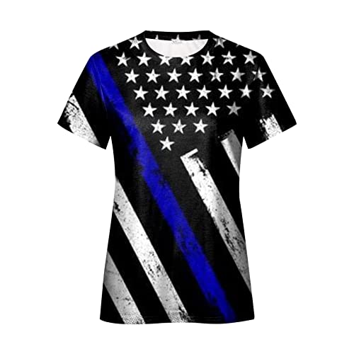 Camiseta feminina American 4th of July blusa verão dia da independência estampada manga curta dia da