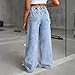 Girls Y2k Baggy Wide Leg Zipper Denim Pants High Waisted Cute Bow with Pocket Fashion Casual Kids (Blue, 12-13 Years)