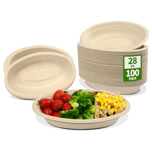 AICHEF 28 oz Oval Paper Bowls 100 Pack Chipotle Style Oval Disposable Bowls