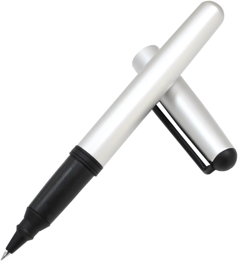 OHTO CR01 Ceramic Rollerball Pen, 0.5mm, Thick Aluminum Barrel with Brass Components, Matte Silver, Water-Based Black Ink, CR01-05-MSV