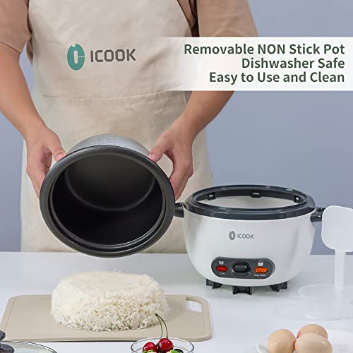 Icook 10-Cup Uncooked 20-Cup Cooked Rice Cooker1.8L Grains,Oatmeal,Cereals Cooker,Rice Warmer Steamer,Large Rice Cooker Removable Nonstick Pot,Full View Glass Lid,White #TOP3