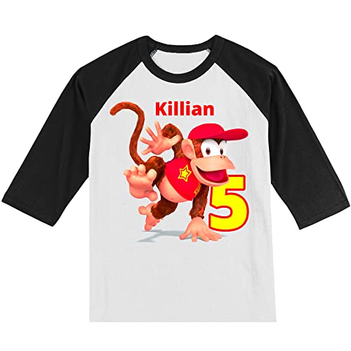Personalized Diddy Birthday Shirt | Mario Kong | Handmade Decorated Shirt | Personalized with Name and Age | Unisex 3/4 Sleeve Raglan T-Shirt | #11892
