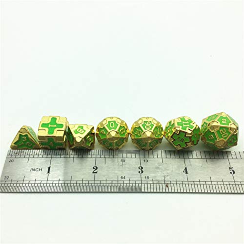 Metal Dnd Dice Set For Dungeons And Dragons Role Playing Games Tabletop Die (Model B Golden Green Luminous) #TOP1