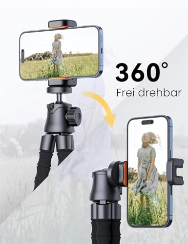 Mini Handy Stativ für Smartphone, Flexibler 360° Drehbarer Tripod mit Fernauslöser, Tragbarer Kamera Ständer Handy-Foto & Videokits Kompatibel mit iPhone, Galaxy