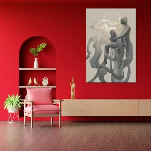 Figure drapée blanche éthérée tableau minimaliste pour sublimer un salon épuré
