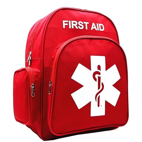 Red Emergency Backpack First Aid Bag Empty Medical First Aid Back Pack Treatment First Responder Trauma Bag for Hiking Camping Daycare Vacation Outdoors Pet Dog Cat Travel Road Trip (Red qzwz)