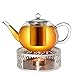 Creano Teekanne aus Glas 0,8l + ein Stövchen aus Edelstahl, 3-teilige Glasteekanne mit integriertem Edelstahl Sieb und Glasdeckel, ideal zur Zubereitung von losen Tees, tropffrei