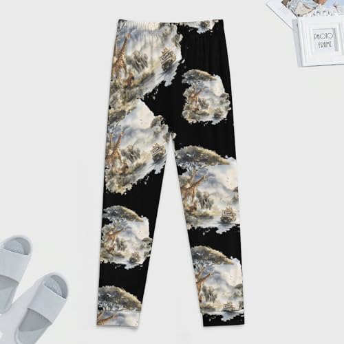 Africa Scene Giraffes Elephants Travel Men's Pajama Pants Lounge Pant Sleepwear PJ Bottoms3