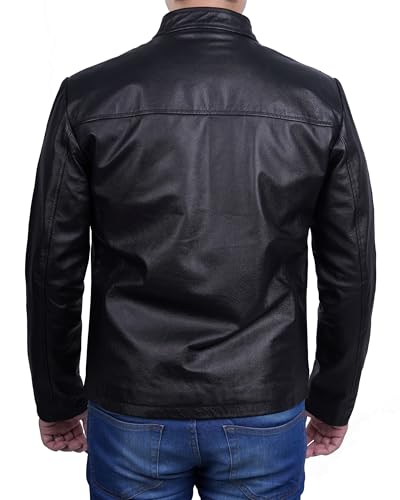 Image of Blingsoul Disc Black Leather Jacket Men (N3) | [12315274] Ricardo Cowhide Black, L