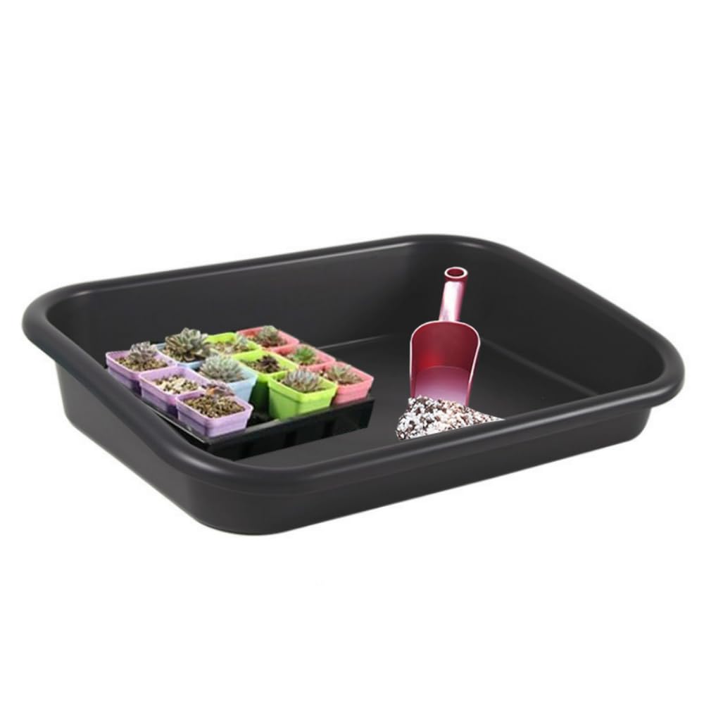 garden tidy tray, multifunctional one piece potting tray for seeding, mixing, growing and storage, succulent and cactus soil potting mix 23"x16.4"x4.3" (black) 3 pack
