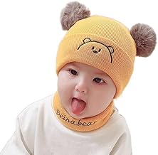 Baby Boys Girls Knit Woolen Hat Cap Neck Scarf Soft Wool Warm Acrylic Monkey Beanie Winter Capset for Unisex Kids (6Month - 3Yrs)