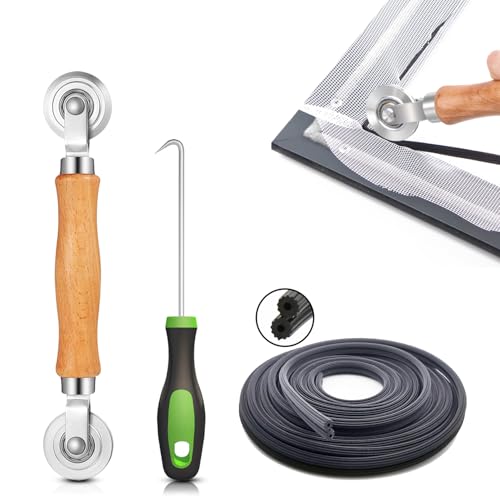 King&Charles Screen Repair Kit/Tool, Screen Roller Tool, Steel Roller with Bear, 32 ft Spline, Removal Hook, 3 in 1 Window Repair Kit, for Installing Door Window Mesh. by King&Charles - Used condition - US$7.12