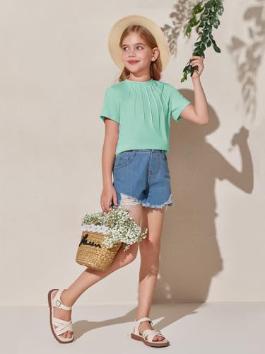 Image of Haloumoning Girls Pleated T Shirts Kids Summer Short Sleeve Fashion Tops Tees 5-14 Years