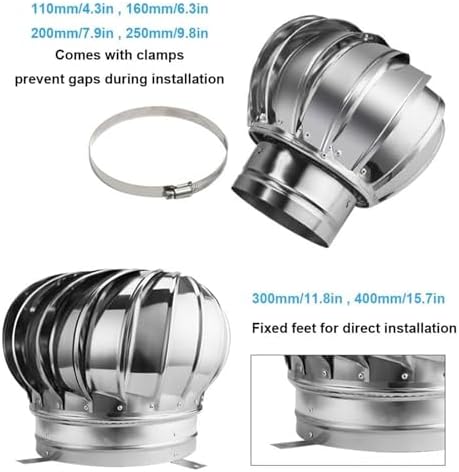Efficient Silent Roof Wind Turbine Vent - 4'' 8'' 10'' 12'' Air Outlet for Homes & Factories, Energy-Saving Flue Vent, 400mm Cap Vent for Attics