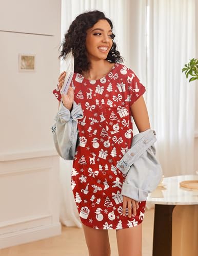 Image of Ekouaer Tshirt Nightgowns for Women Slub-Knit Sleepshirt Soft Night Gown Casual Sleepwear Night Shirt with Pockets S-2XL