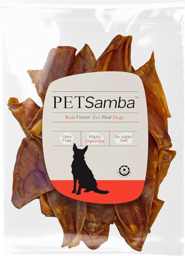 PetSamba Klampet Naturals Single Ingredient Pig Ears (5pk) – All-Natural, Highly digestible, High-Protein Dog Chews – No Additives or Preservatives