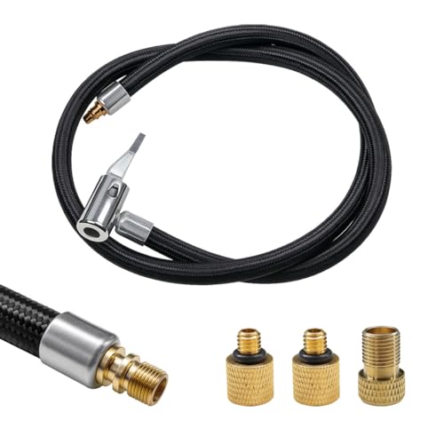 Deaelf Car Tire Inflator Hose Adapter, Air Compressor Extension Tube with Lock-On Air Chuck & Converting Nuts, Quick-Inflation Connector for Car, Motorcycle, Bicycle Tire Pump (Black)