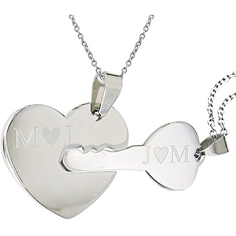 ProLuckis Personalized Silver Key Heart Name Necklace for his and Hers Key Heart Matching Puzzle Necklace Jewelry Set (Silver) Cover