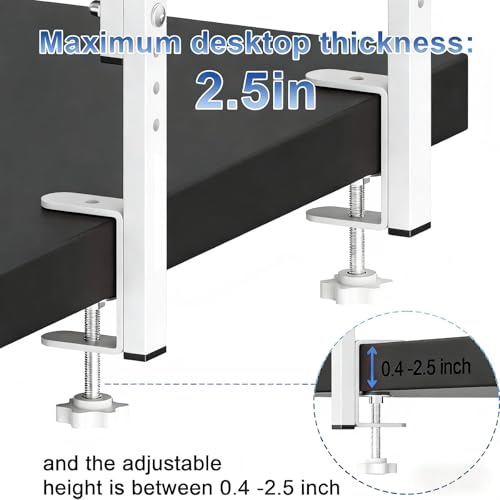 Image of 2-Tier Desk Shelf, Expandable Under Desk Storage, Clamp on Desk Shelf, Desktop Accessories for Offices, Study Rooms, and Game Rooms (White)