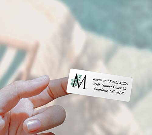 Personalized Return Address Labels - Custom Mailing Labels For Envelopes, Self Adhesive Flat Sheet Round Personalized Name Stickers Eucalyptus Monogram Design (240 Rectangle) #TOP4