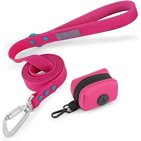 Wolfone Waterproof Dog Lead with Dog Poop Bag Dispenser Safety Auto-Lock Carabiner Lead for Dogs Soft Handle Easy Care(5ft*20mm*2.5mm Pink Peacock) Cover