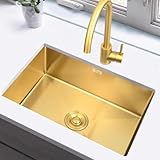 Große Unterbau-Barspüle mit goldfarbenem Wasserhahn, 78 x 43 x 21 cm, Einzelbecken-Design, stilvolle Küchenspüle für Zuhause, Bars, unterhaltsame und moderne Dekoration