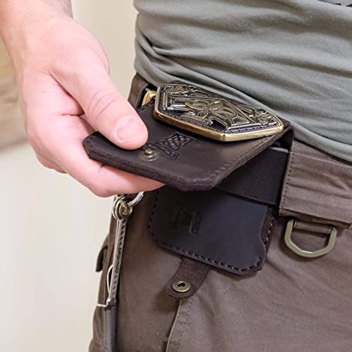 Scandinavian Old Norse leather wallet Mjolnir, Norse mythology Viking leather wallet with brass buckle Thor Hammer3