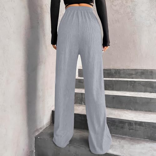 Wide Leg Casual Pants Woman Elastic High Waisted Trousers Pants Drawstring Ribbed Trendy Ladies Y2k Bottoms3