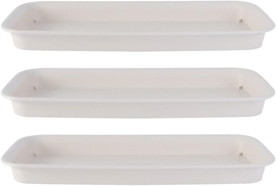 ERINGOGO 14 inch Rectangular Plant Saucers, 3 Pack Pot Drip Tray Thicker Plastic Planter Pot Saucers, Garden Planter Holder for, NO Holes, White
